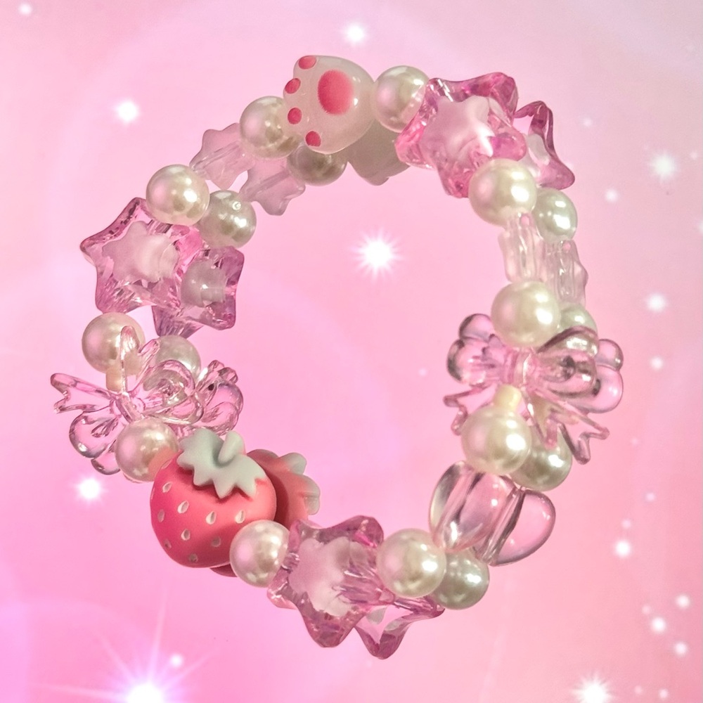Pink Strawberry Charm Bracelet